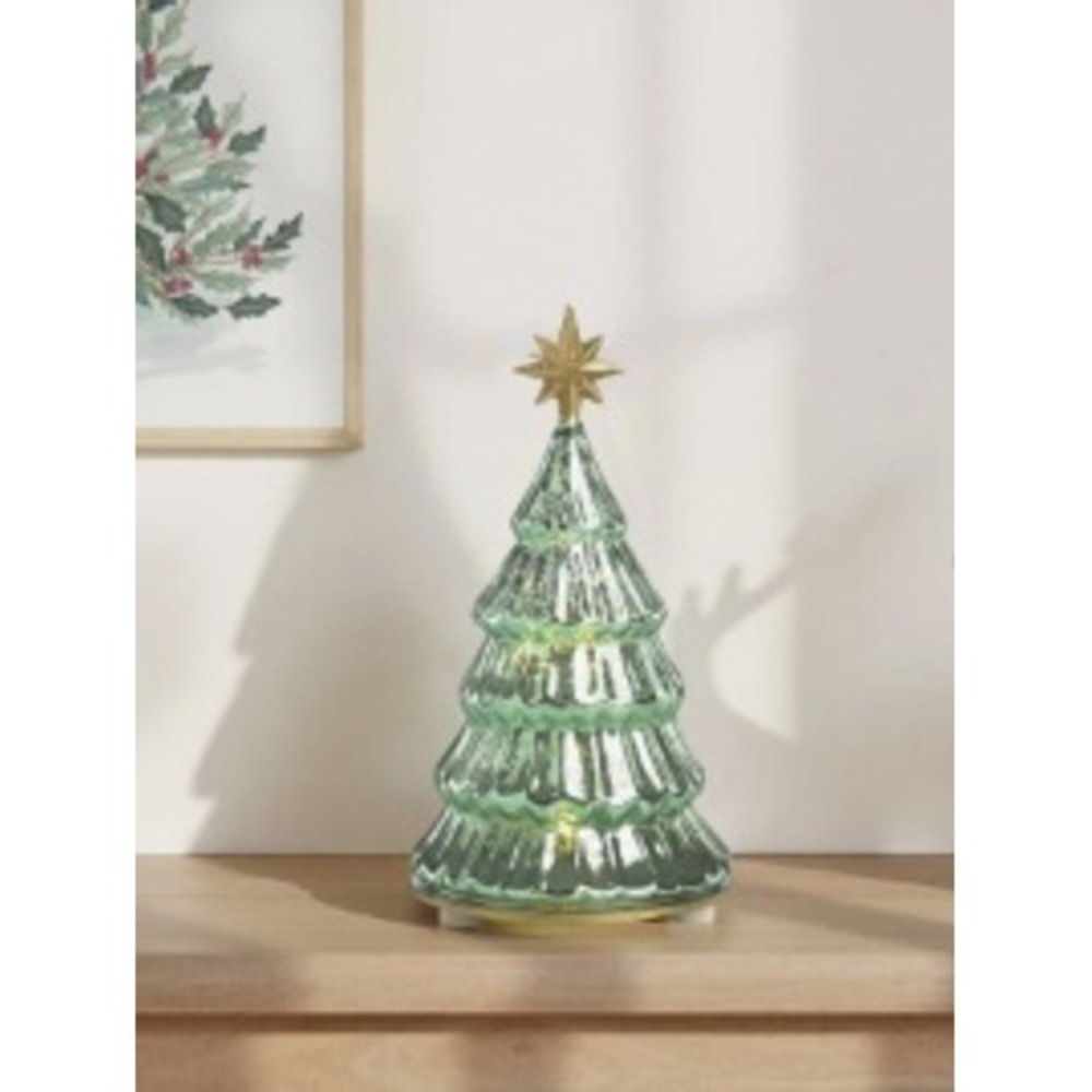 Lenox Radiant Light Green Mercury Glass Lit Pine 6.6in